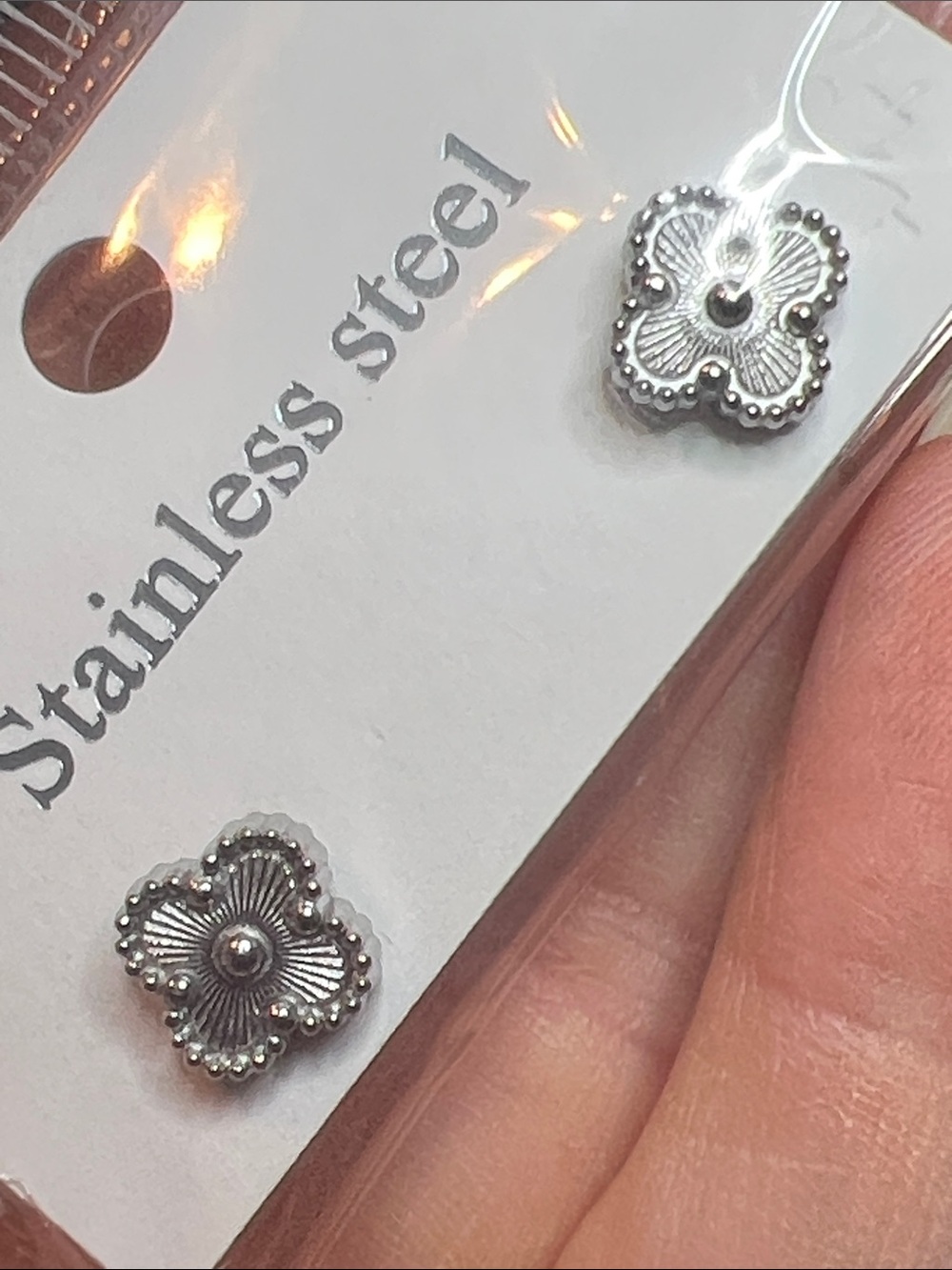 Stainless Steel Silver Minimalist Clover Stud Earrings - Unbranded